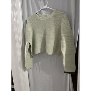 Cotton On Green Waffle Knit Cropped Crew Neck Sweater Sz M